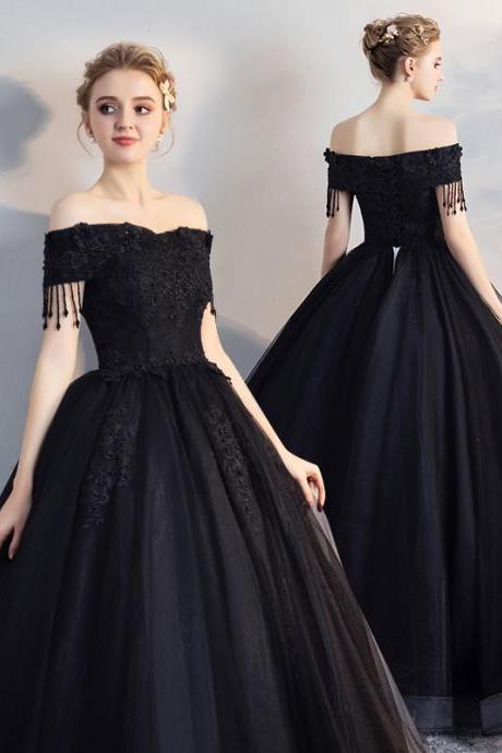 Lace Short Sleeve Custom Size Black Wedding Dress Party Dress Prom Dress Evening Dress