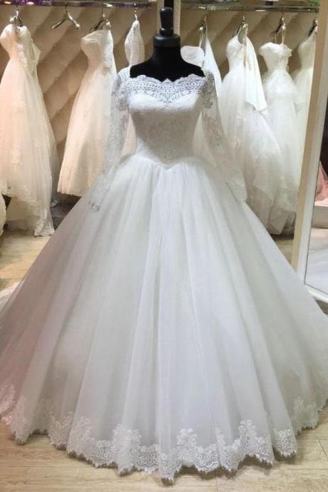 Custom Size Ball Gown Lace Applique Wedding Dress Bridal Gown