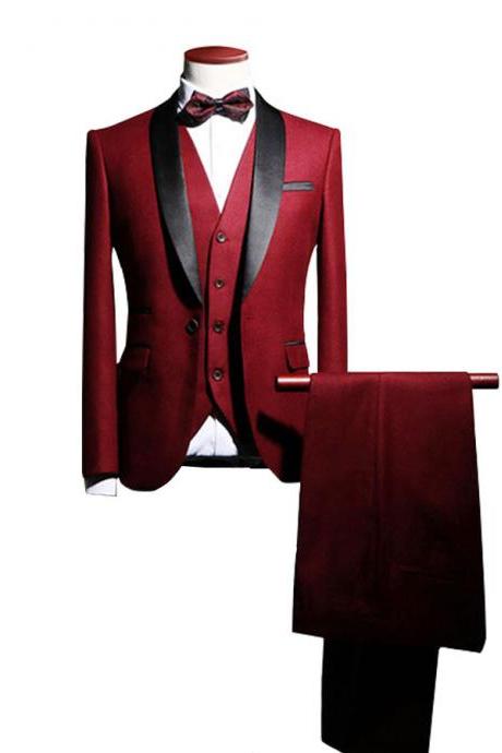 New Arrival Shawl Lapel Groom Tuxedos Wedding Best Man Blazer 3 Pieces (Jacket+Pants+Vest+Tie) Men Suits Prom Party Dress Suit Custom Made