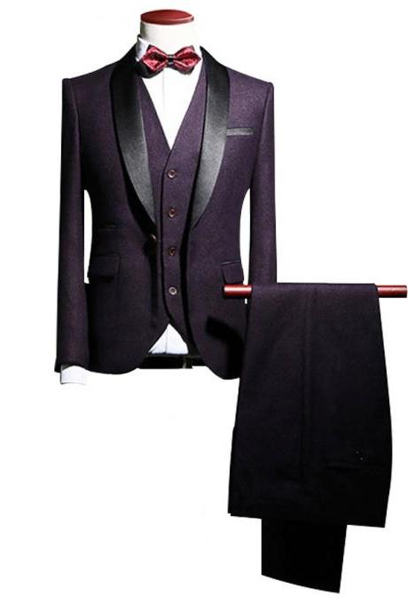Arrival Shawl Lapel Groom Tuxedos Wedding Best Man Blazer 3 Pieces (jacket+pants+vest+tie) Men Suits Prom Party Dress Suit Custom Made
