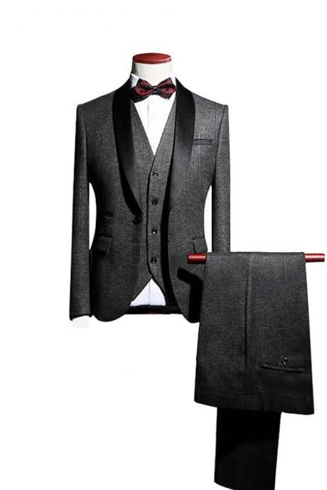 New Arrival Shawl Lapel Groom Tuxedos Wedding Best Man Blazer 3 Pieces (Jacket+Pants+Vest+Tie) Men Suits Prom Party Dress Suit Custom Made