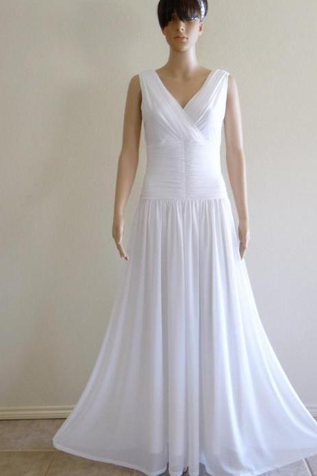 Wedding Dress White Ivory V Neck Chiffon Full Length Bridal Gown Custom Size Pure Hade Made For Fromal Occasion