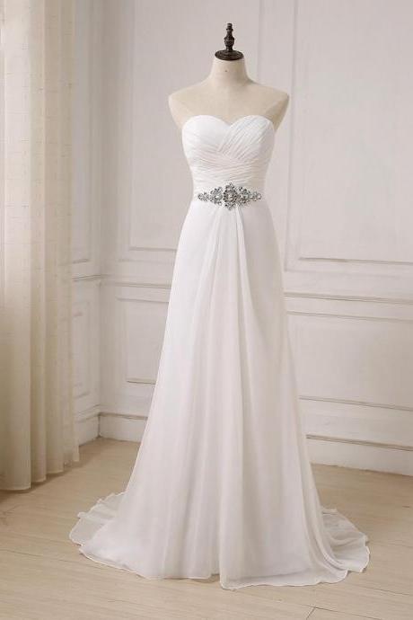 White/ Ivory Chiffon Beach Wedding Dresses Sweetheart Sleeveless Bridal Wedding Gowns Custom Made Size Formal Occasion