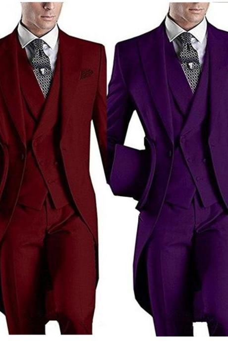 Formal Custom Design White/Black/Grey/Burgundy/Blue Tailcoat Men Party Groomsmen Suits For Wedding Tuxedos Jacket Pants Vest