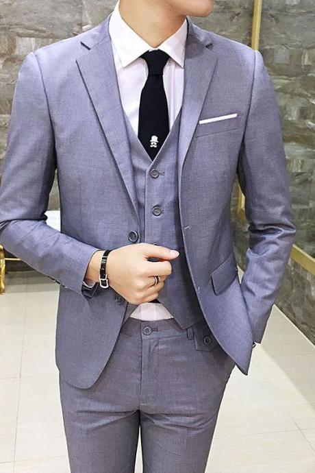 Grey Wedding Formal Bridegroom Tuxedo Men Suits 3 Pcs Business Blazer Peak Lapel Casual Custom Homme Terno Suits ( jacket Vest Pants )