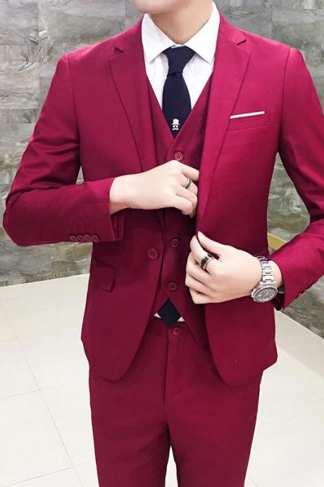 Red Wedding Formal Bridegroom Tuxedo Men Suits 3 Pcs Business Blazer Peak Lapel Custom Homme Terno Daily Suits ( jacket Vest Pants )