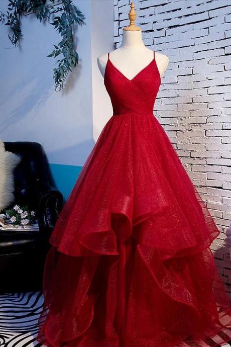 Red Sexy V Neck Wedding Dress Prom Dress Evening Dress Formal Occasion Party Dress