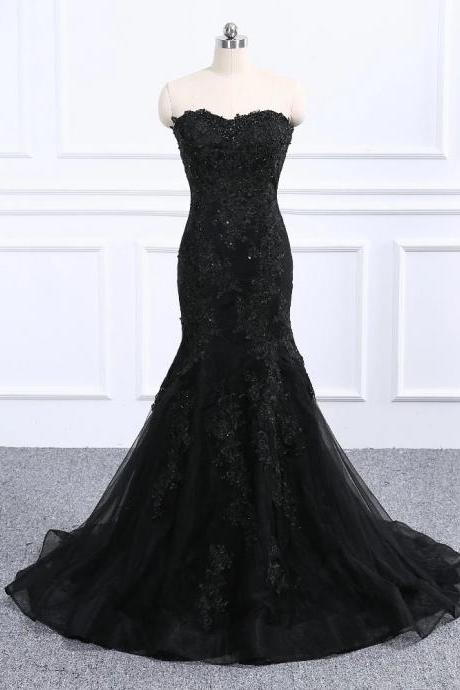 Black Strapless Full Length Wedding Dress Prom Dress Evening Dress Formal Occasion Party Dress