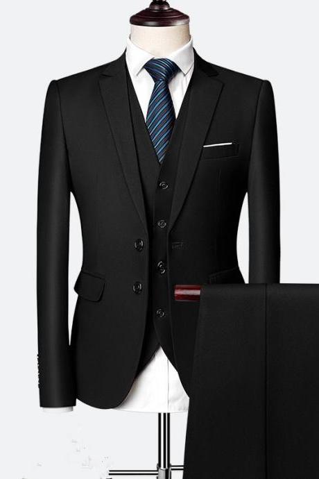 Black Wedding Formal Bridegroom Tuxedo Men Suits 3 Pcs Business Blazer Peak Lapel Custom Homme Terno Suits ( jacket Vest Pants )