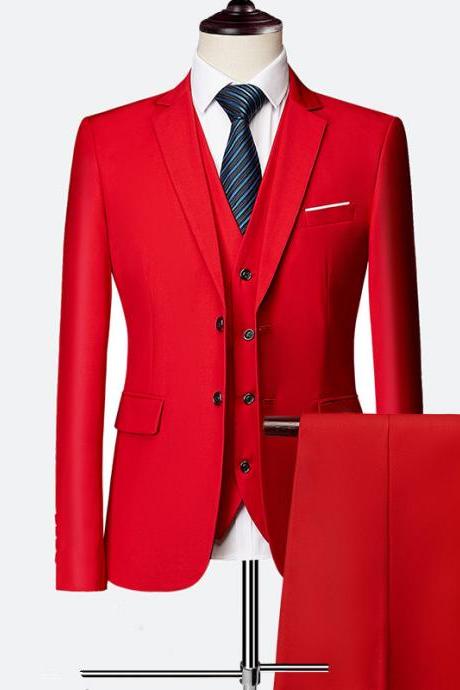 Red Wedding Formal Bridegroom Tuxedo Men Suits 3 Pcs Business Blazer Peak Lapel Custom Homme Terno Suits ( jacket Vest Pants )