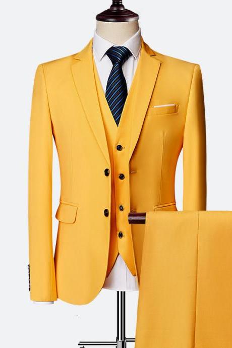 Yellow Wedding Formal Bridegroom Tuxedo Men Suits 3 Pcs Business Blazer Peak Lapel Custom Homme Terno Suits ( jacket Vest Pants )
