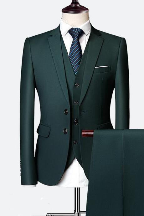 Dark Green Wedding Formal Bridegroom Tuxedo Men Suits 3 Pcs Business Blazer Peak Lapel Custom Homme Terno Suits ( jacket Vest Pants )