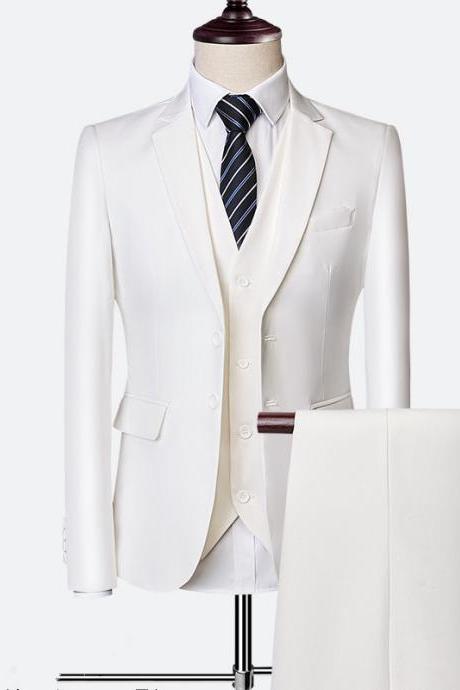 White Wedding Formal Bridegroom Tuxedo Men Suits 3 Pcs Business Blazer Peak Lapel Custom Homme Terno Suits ( jacket Vest Pants )