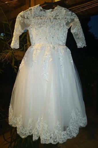 Lace Applique Flower Girl Dresses For Weddings Bow Floor Length First Communion Dresses For Girls