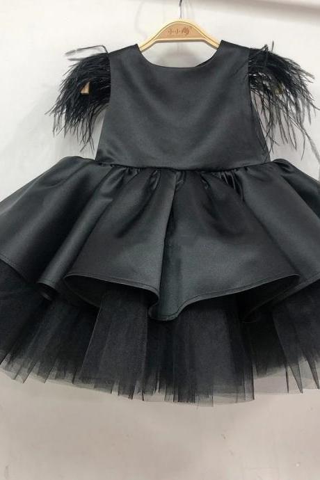 Black Flower Girl Dresses For Weddings Bow Floor Length First Communion Dresses For Girls