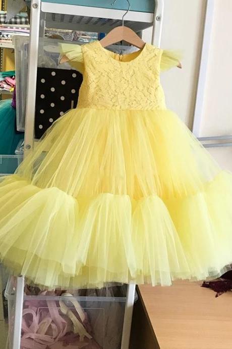 Yellow Tulle Flower Girl Dresses For Weddings Party First Communion Dresses For Girls
