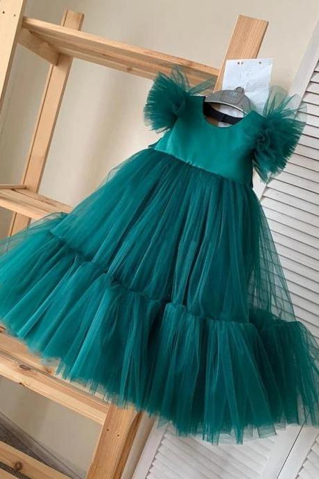 Real Photo Blue Tulle Flower Girl Dresses For Weddings Party First Communion Dresses For Girls