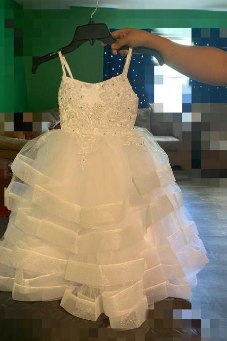 Real Photo White Ball Gown Flower Girl Dresses For Weddings Party First Communion Dresses For Girls