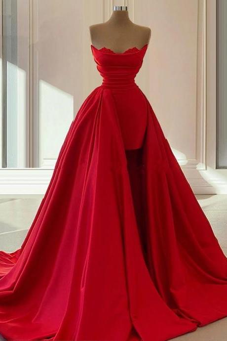 Elegant Formal Party Dresses Long Robe De Soiree African Turkish Red Prom Dress Women Evening Gown Strapless