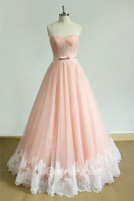 Pink White Lace Prom Dresses Evening Party Gown Formal Wear