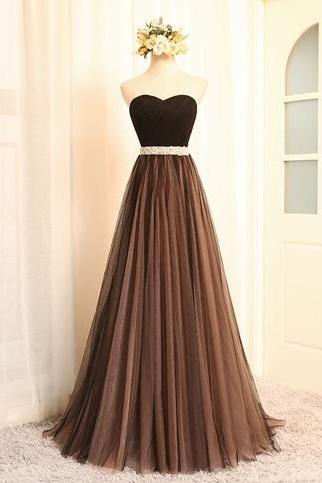 Sweetheart Neck Tulle Long Prom Dress,black Evening Dresses