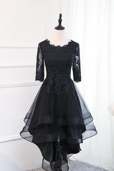 Black Lace Tulle Short Prom Dress, Homecoming Dress