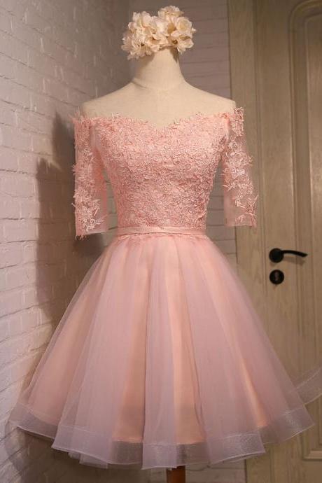 Gray Pink Tulle Short Prom Dress Evening Dresses