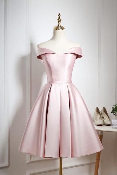 Simple Satin Short Prom Dress Pink Evening Dress