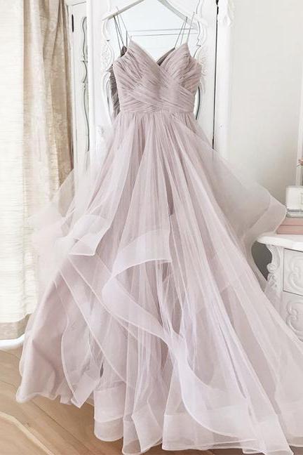 Pink Tulle Long Prom Dress Pink Evening Dress Lace Up Back