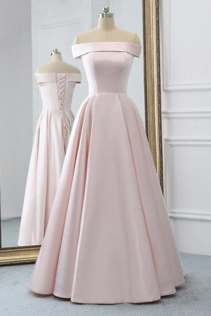 Pink Satin Long Prom Dress Simple Evening Dress