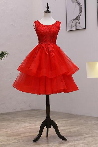 Red Tulle Lace Short Prom Dress, Homecoming Dress