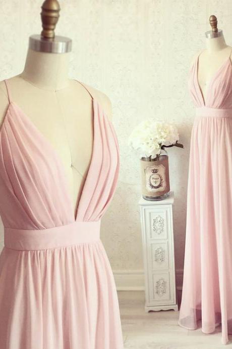 Pink Chiffon Prom Dress Simple Evening Dress