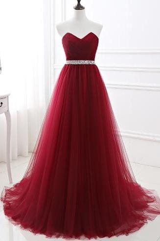Burgundy Sweetheart Neck Long Prom Dress,burgundy Evening Dresses