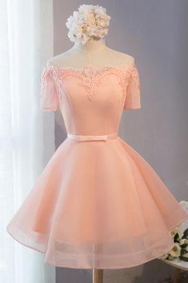 Beautiful A-line Tulle Short Sleeve Lace Short Prom Dress,formal Dresses
