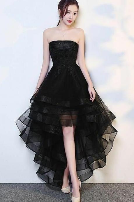 Black High Low Tulle Modest Short Prom Dress,sexy Cocktail Homecoming Dress,charming Party Dress