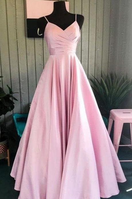 Pink Sweetheart Satin Long Prom Dress Evening Dress