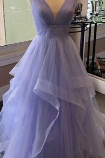 Purle Tulle V Neck Prom Dress Evening Dress