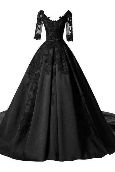 Gothic Lace Quinceanera Ball Dress Long Sweet Dance Prom Gowns With Sleeve