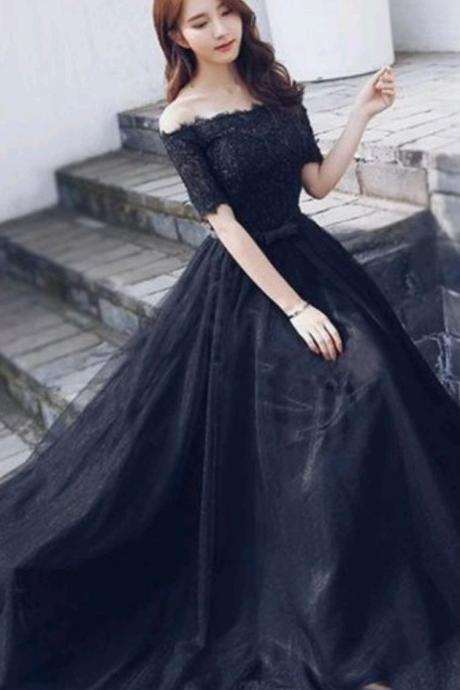 Black Off Shoulder Prom Dress Evening Dress Formal Dress
