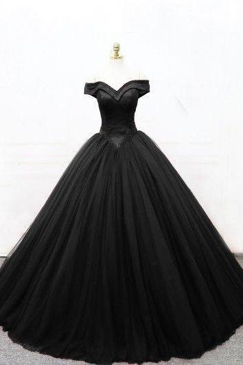 Black Gothic Princess Evening Dress Ball Gown Off The Shoulder Prom Dress Formal Dress