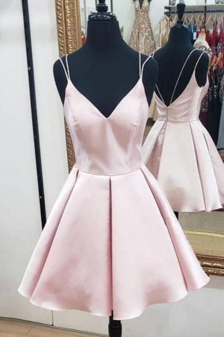 Pink Short Prom Dress, Backless Pink Homecoming Formal Evening Dress