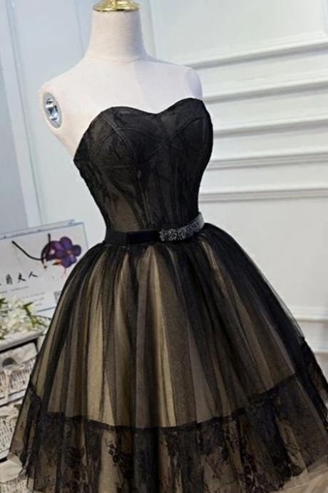 Black Lace Tulle Simple Homecoming Dresses Pretty Short Party Dresses