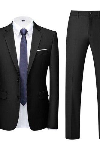 Fashion New Men's Business Casual Solid Color Suits / Male Two Button Blazers Jacker Coat Trousers Pants