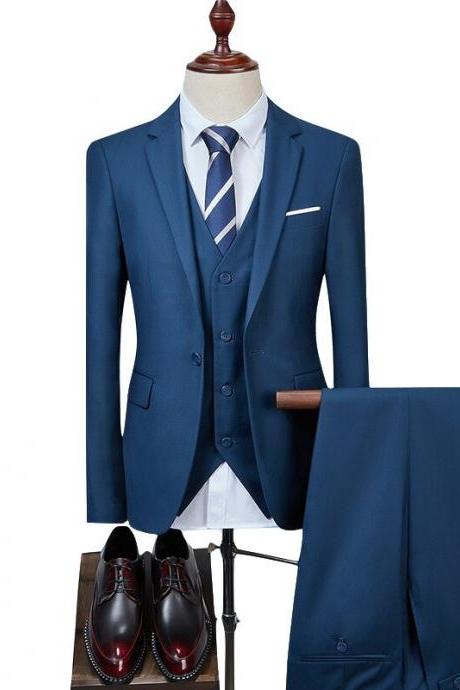 Fashion Men&amp;#039;s Business Casual Suit Three-piece Set / Male Groom Wedding Solid Color Blazers Jacket Coat Pants Vest
