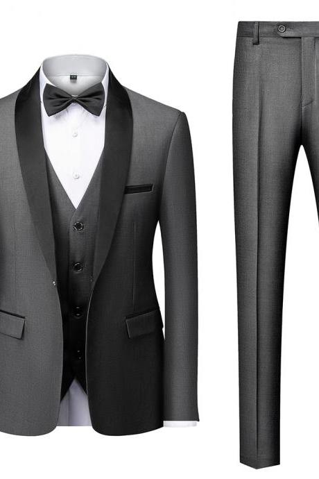 Men Mariage Color Block Collar Suits Jacket Trousers Waistcoat Male Business Casual Wedding Blazers Coat Vest Pants 3 Pieces Set