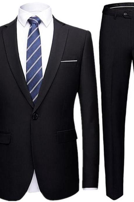 2 Pieces Set ( Jacket Pants ) Fashion New Men's Casual Boutique Business Dress Wedding Groom Suit Coat Blazers Trousers
