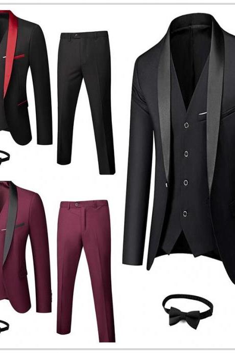 Mens Suit 3-Piece Suit Shawl Lapel One Button Tuxedo Slim Fit Premium Dinner Wedding Formal Occasion Jacket Vest Pants & Tie Set