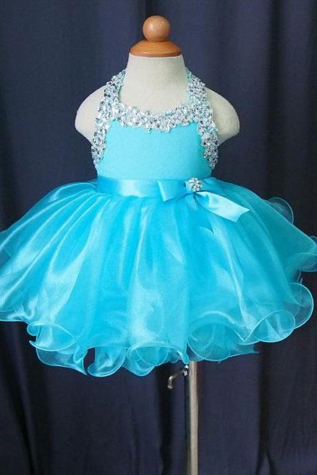 Blue Tulle Bead Flower Girl Dress Kids Party Clothing
