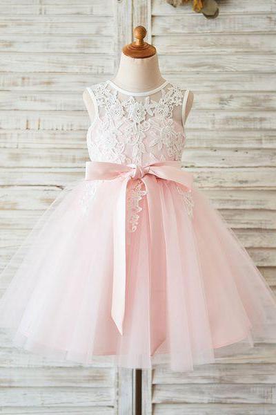 Pink Tutu and FloralLace Applique Ball Gown Evening Dress with Floral, Kids Clothing, Party Frock, Flower Girl Dresses,