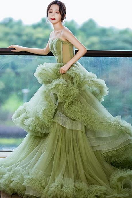 Green Strapless Full Length Wedding Dress Prom Dress Evening Dress Formal Occasion Party Dress
